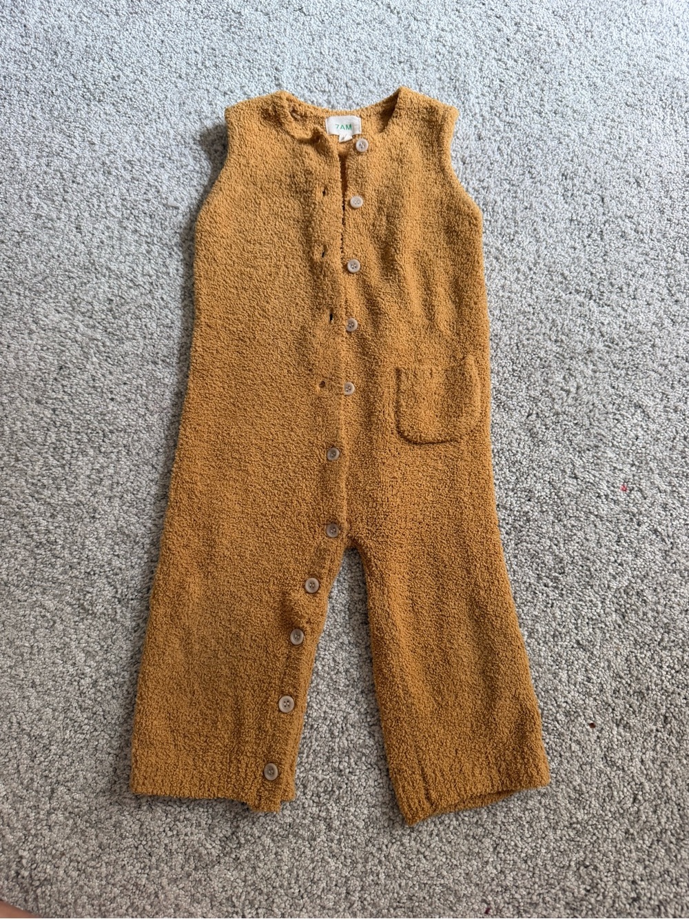 7AM Kids Mustard Button-Front Terry Romper